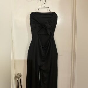 Fashion Nova Black Ruched Strapless Gown